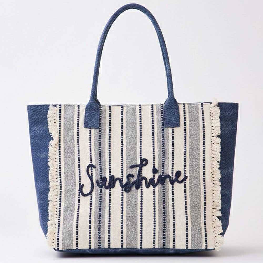 Vintage SUNSHINE Message Stripe Fringe Tote Bag