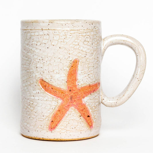 Starfish Pattern Handmade, in Ohio, Ceramic White 14oz Mug