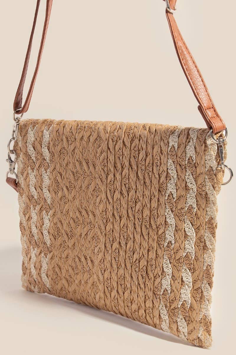 Floral Detail Pattern Envelope Crossbody Bag: Taupe