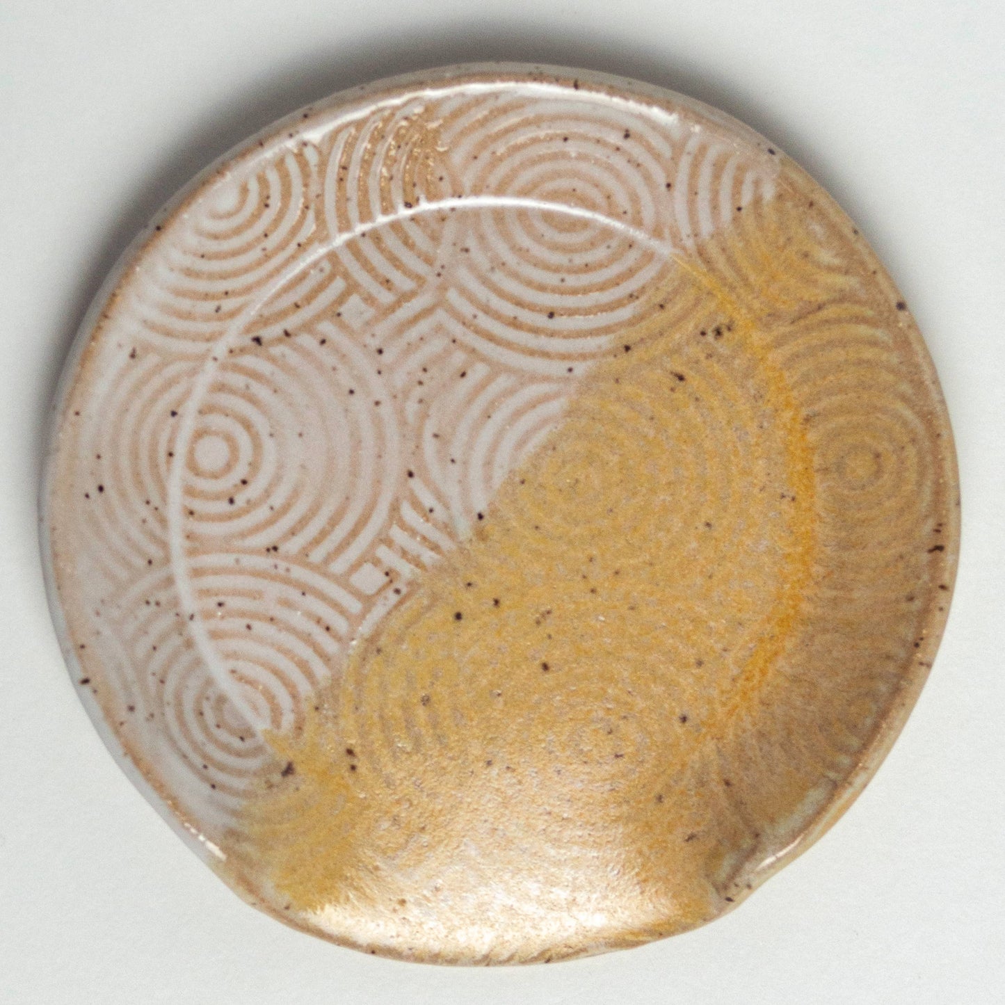 White & Peach Spiral Pattern Ceramic Spoon Rest Handmade