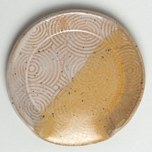 White & Peach Spiral Pattern Ceramic Spoon Rest Handmade