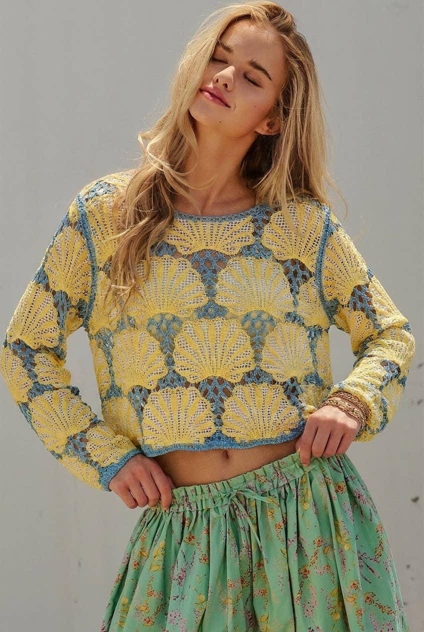 Crochet Lace Seashell Top Mermaidcore Italian Boho for Women