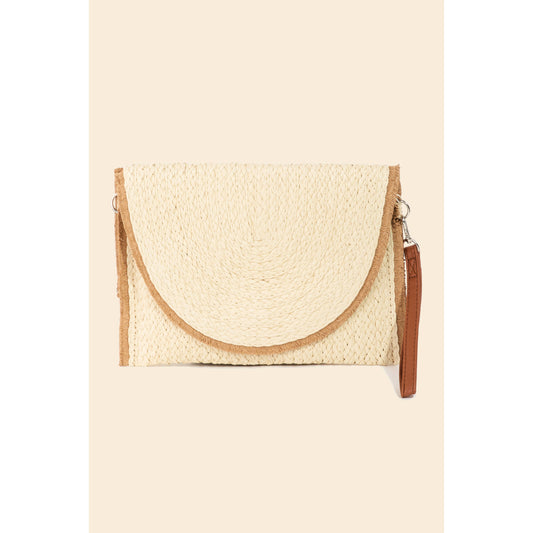 Braided Straw Clutch Bag: Beige