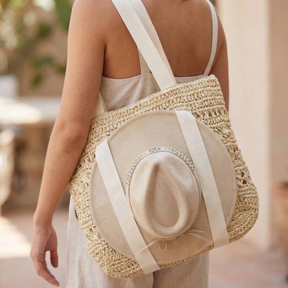 Large Straw Braided Tote Bag With Hat Holder