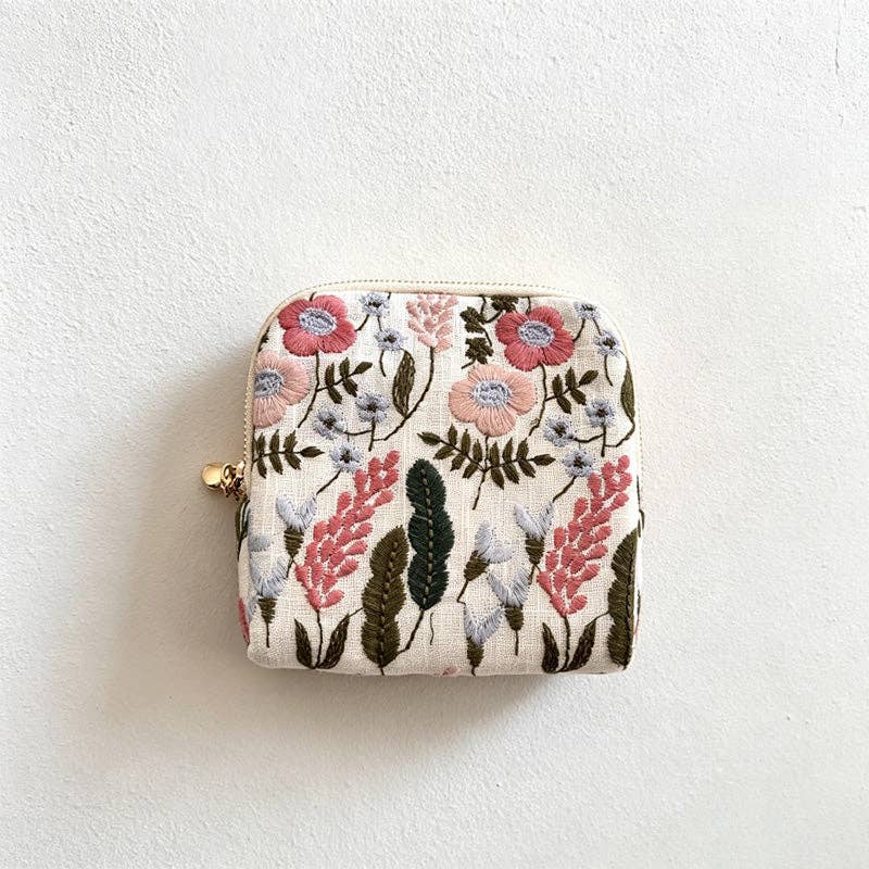 Vintage Embroidered Cotton Linen Jewelry Pouch - Soft Travel Organizer
