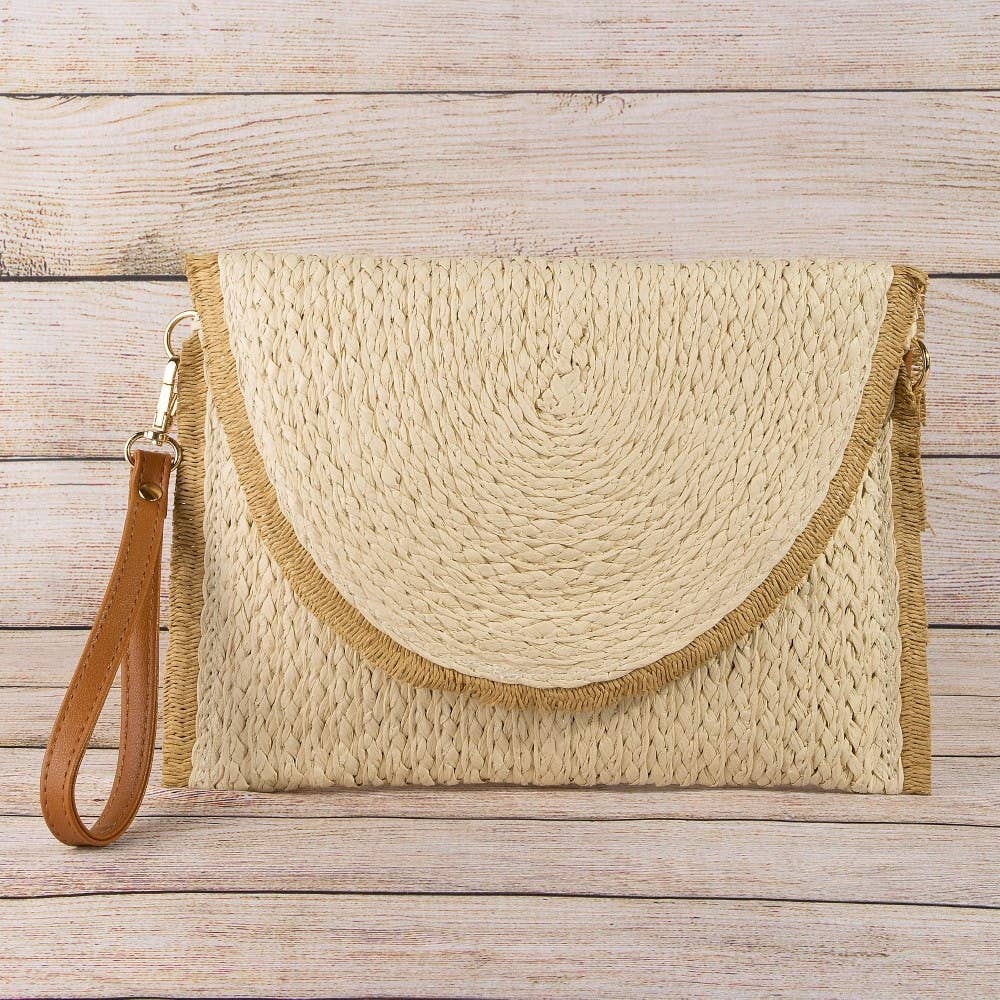 Fringed Trim Straw Clutch Bag