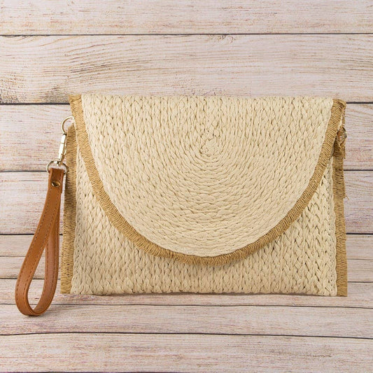 Fringed Trim Straw Clutch Bag