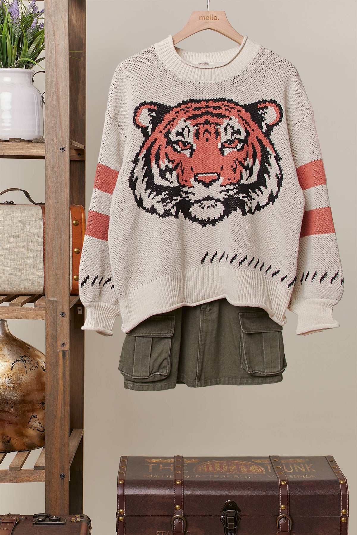 Tiger Graphic Knit Sweater – Cream & Rust