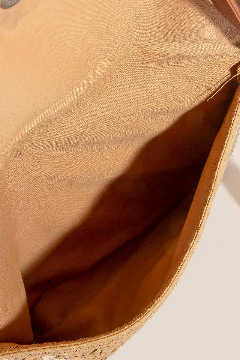 Floral Detail Pattern Envelope Crossbody Bag: Taupe