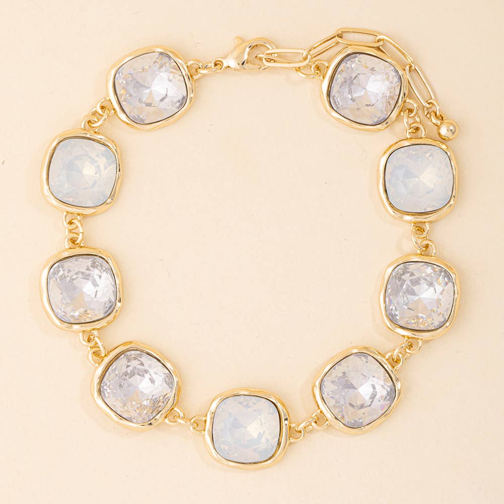 Cushion Cut Crystal Station Link Bracelet