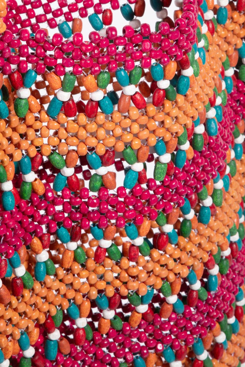 Vibrant Wooden Beaded Tote Bag