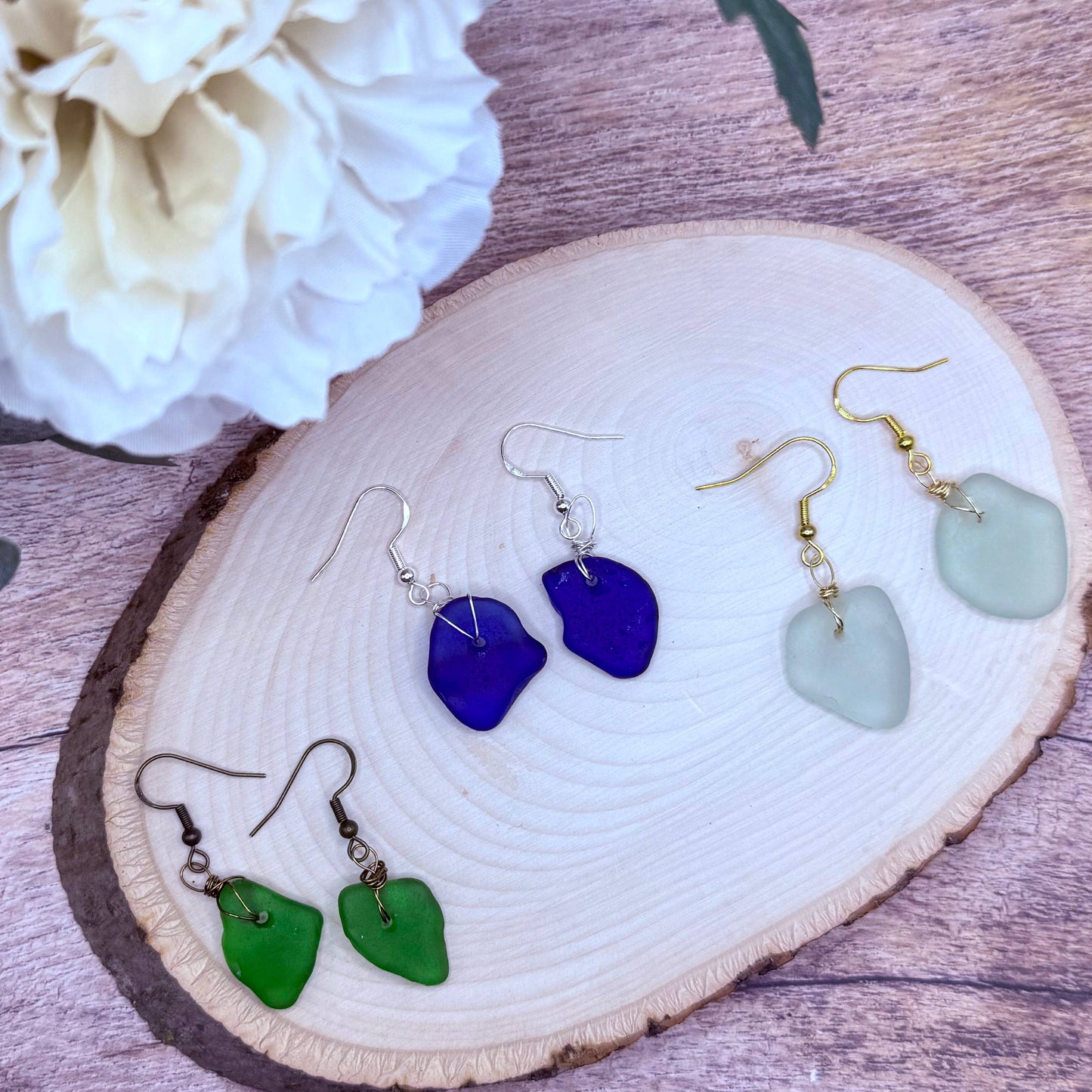 Salt & Story Sea Glass Earrings: Carded on brown cardstock / Silver only (.925 Sterling)