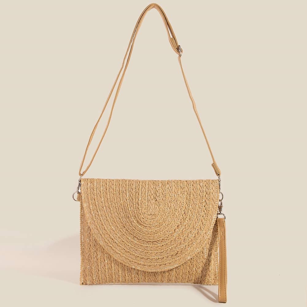 Round Flap Intricate Paper Woven Envelope Clutch Bag
