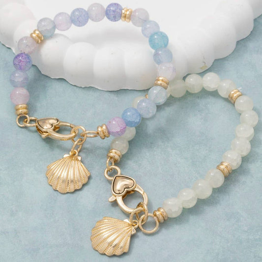 Sea Shell Charm And Heart Clasp Glass Beaded Bracelet