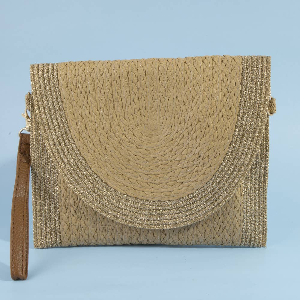 Half Moon Flap Woven Straw Clutch Bag
