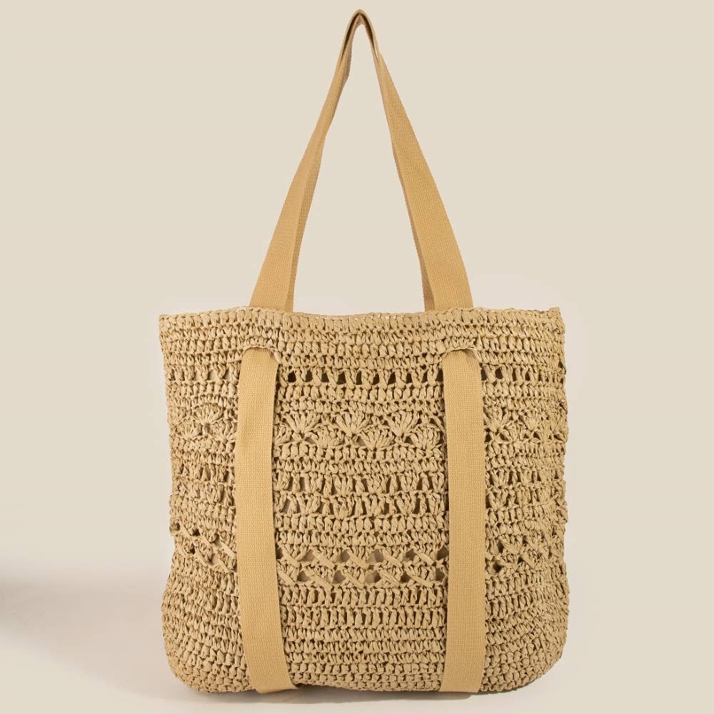 Large Straw Braided Tote Bag With Hat Holder
