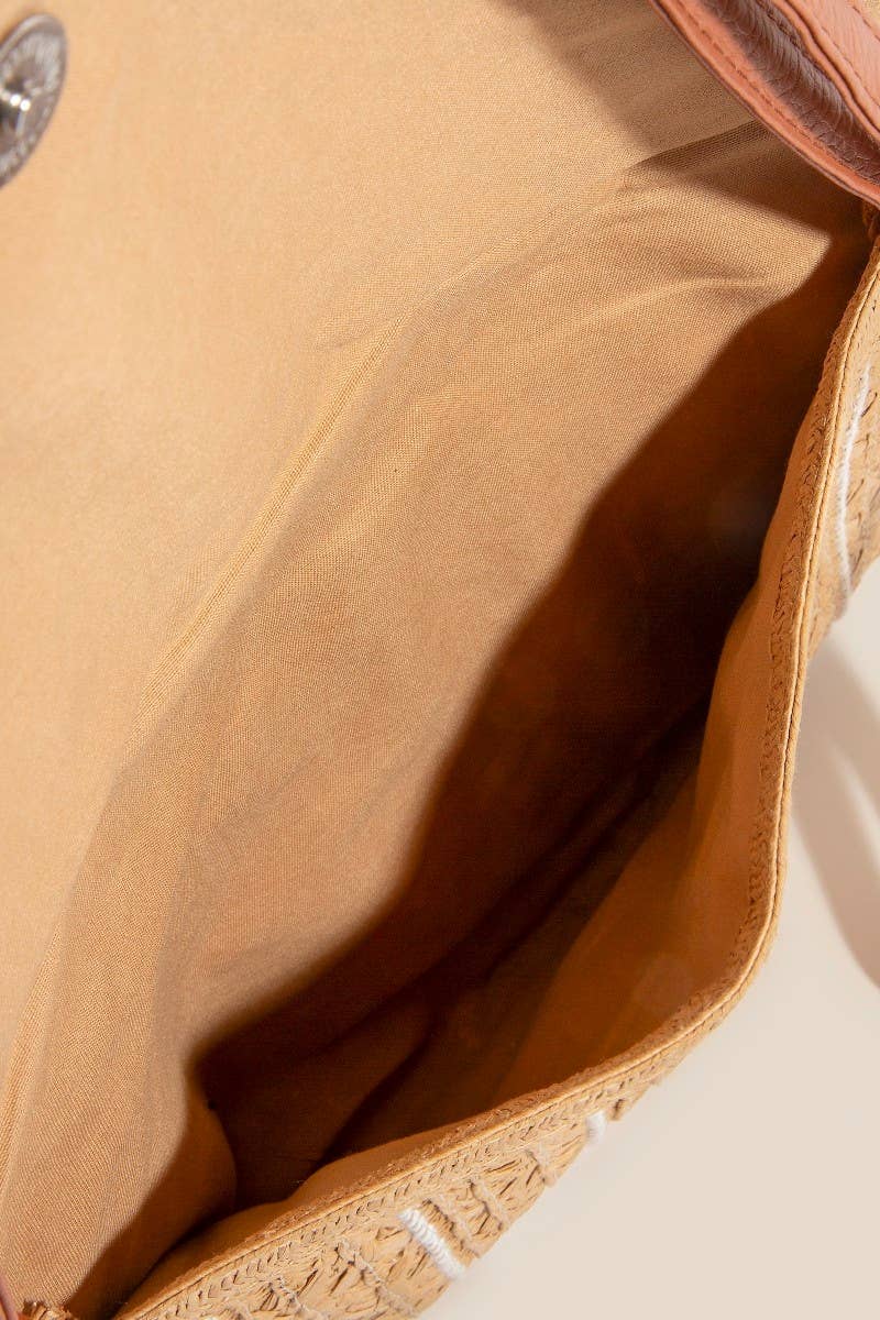 Stitched Straw Envelope Crossbody Bag