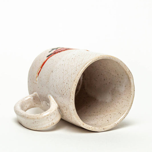 Red Cardinal Pattern Handmade Ceramic White 14oz Mug