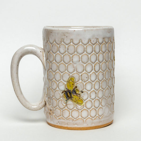 Bee Pattern Handmade Ceramic White 14oz Mug