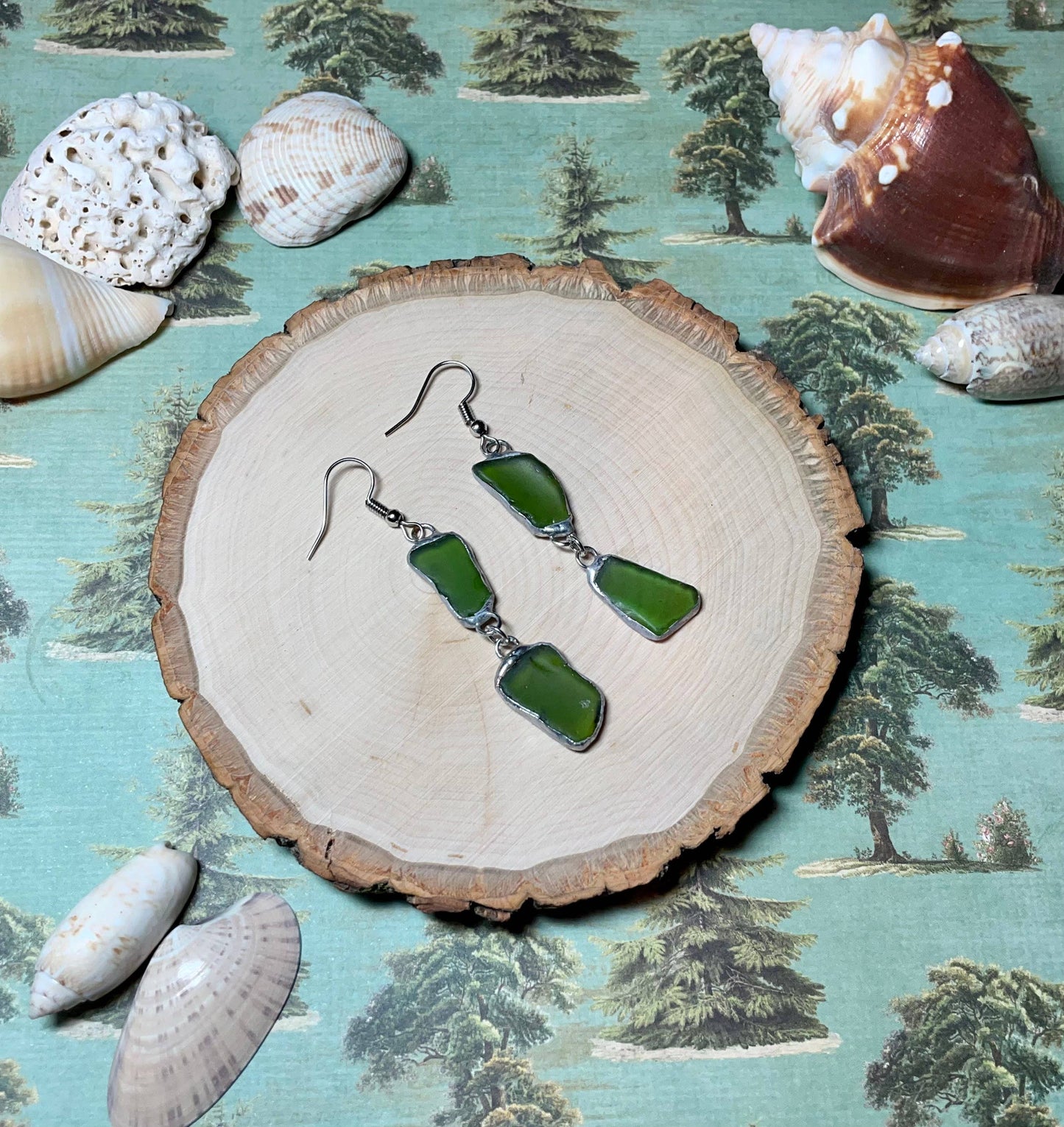 Drift Duo Sea Glass Earrings: Carded on brown cardstock
