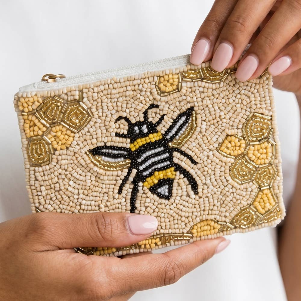 Honeycomb Bee Beaded Coin Pouch