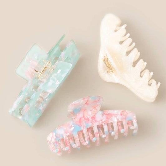 pink, white aqua Assorted Shapes Hair clip claw Set