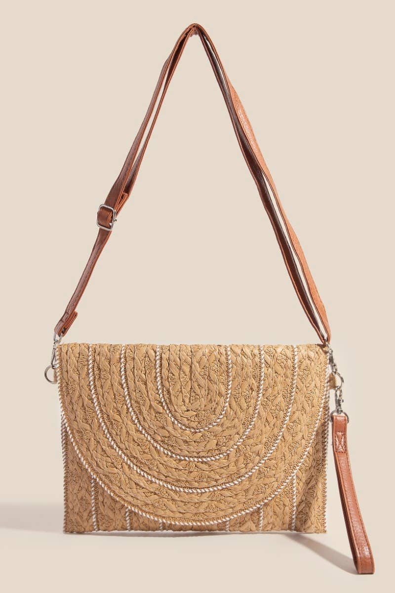 Stitched Straw Envelope Crossbody Bag