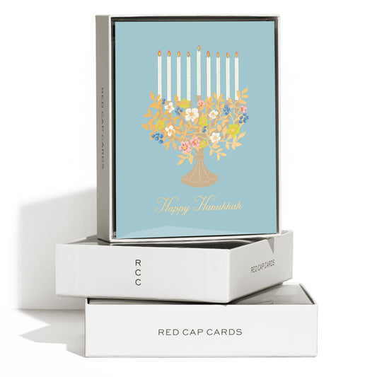 Floral Menorah Hanukkah Greeting Card by The House That Lars Built