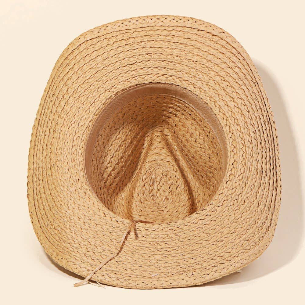Cowrie Shell Straw Braided Cowboy Hat: Ivory