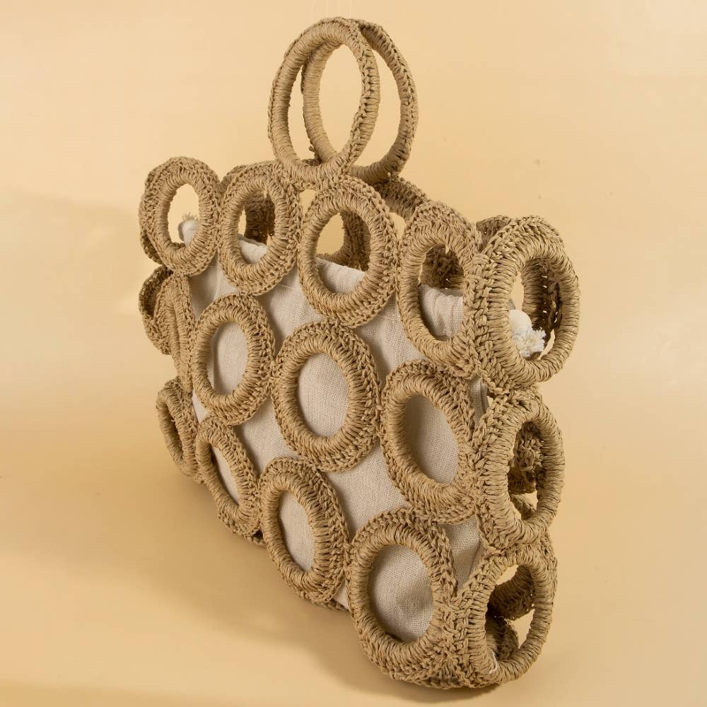 Straw Round Pattern Mesh Hand Bag