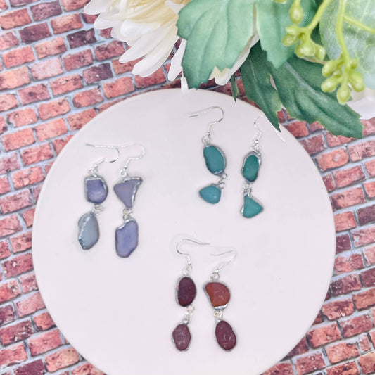 Drift Duo Sea Glass Earrings: Carded on brown cardstock