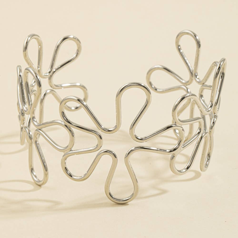 Metallic Wire Flower Cuff Bracelet
