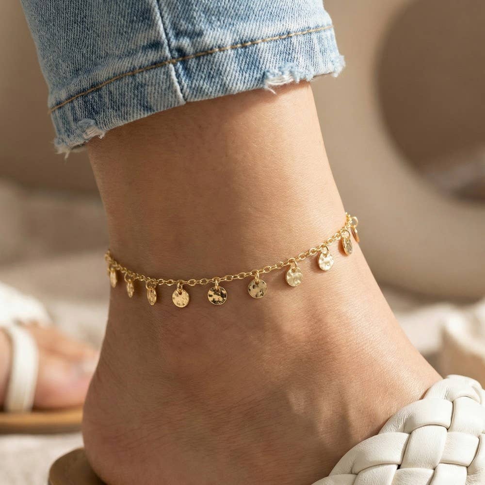 Mini Hammered Coins Chain Anklet