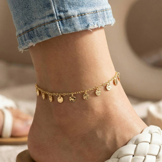 Mini Hammered Coins Chain Anklet
