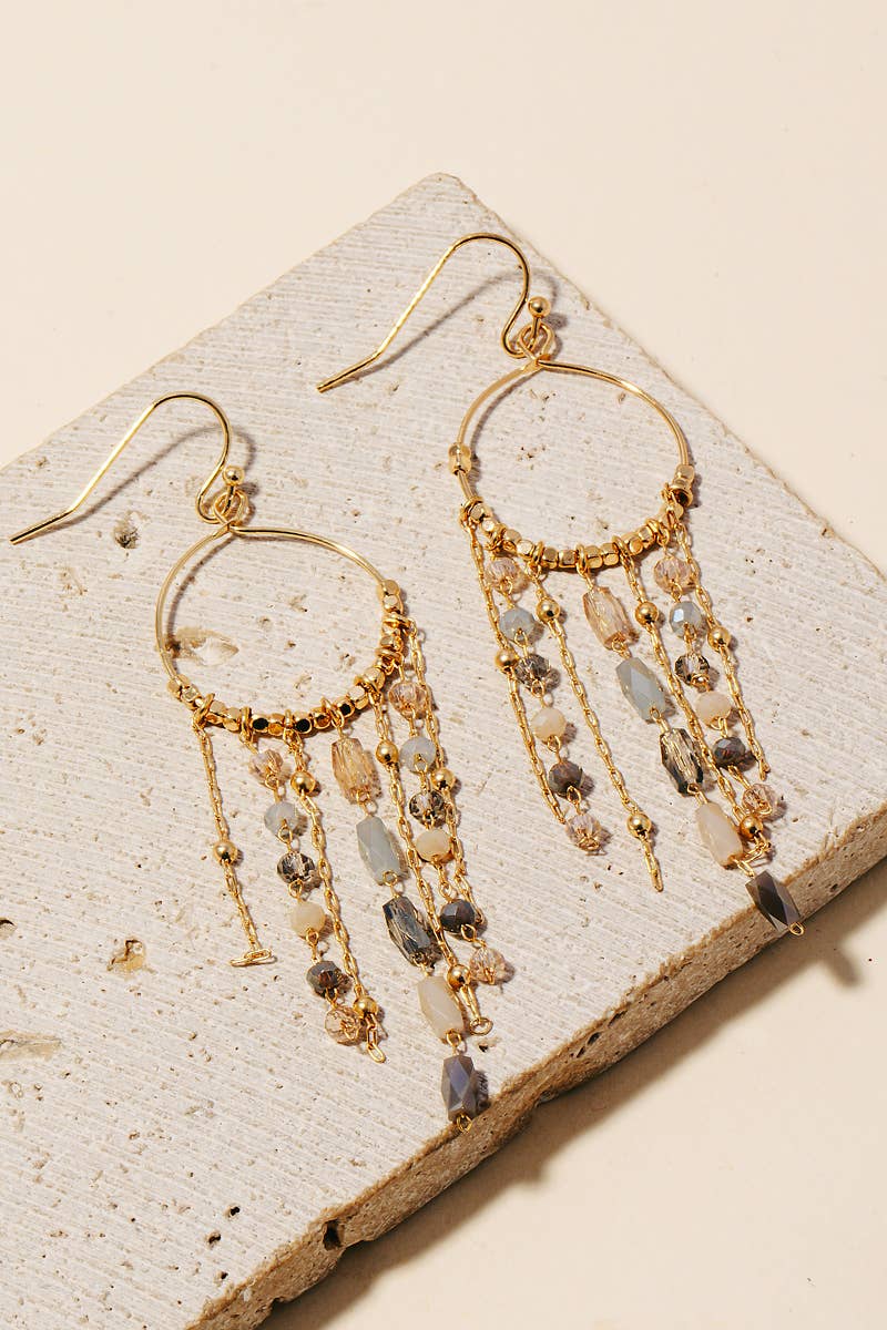 Mixed Glass Beaded Fringe Hoop Dangle Earrings