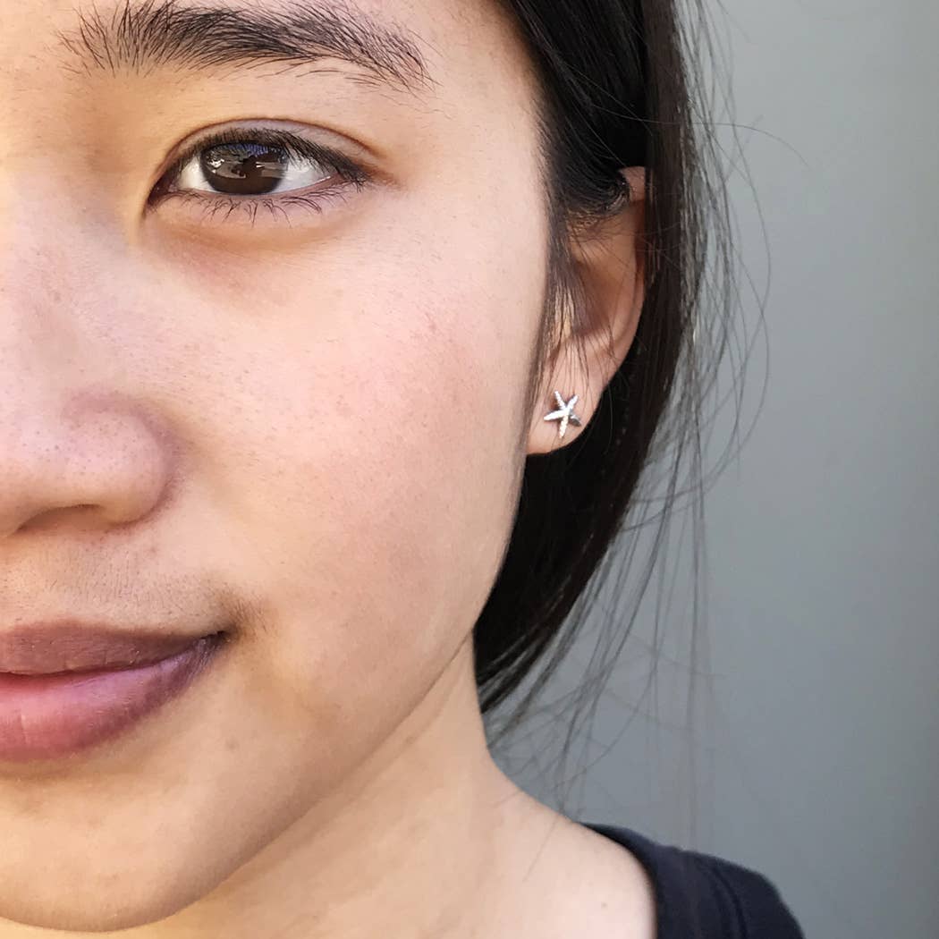 Sterling Silver Stud Earrings - Starfish 8x7mm