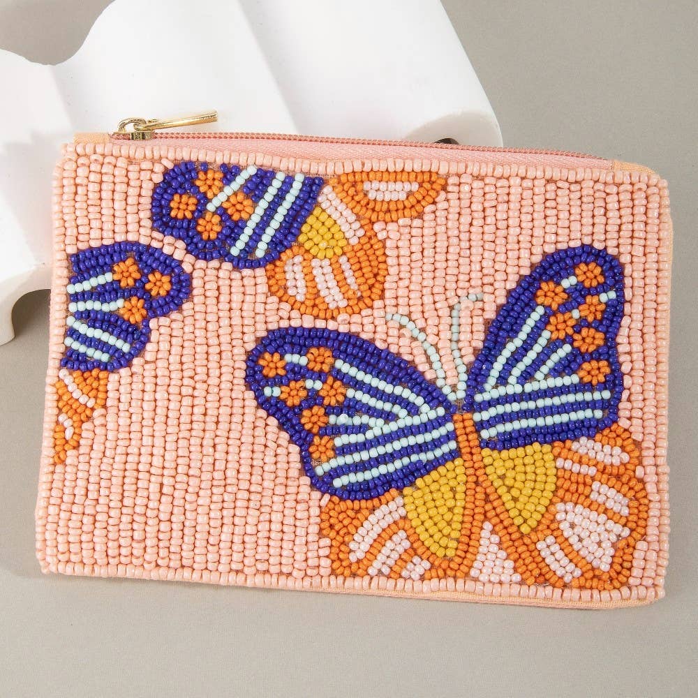 Textured Butterfly Beaded Coin Purse