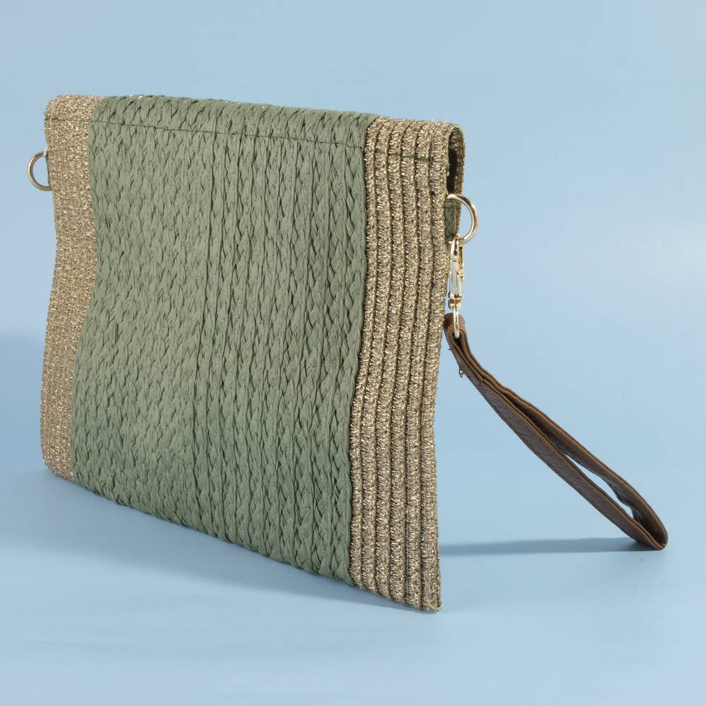 Half Moon Flap Woven Straw Clutch Bag