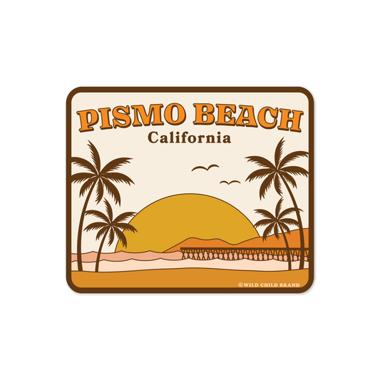 Pismo Beach California Sticker | Retro Ocean Pier Sunset