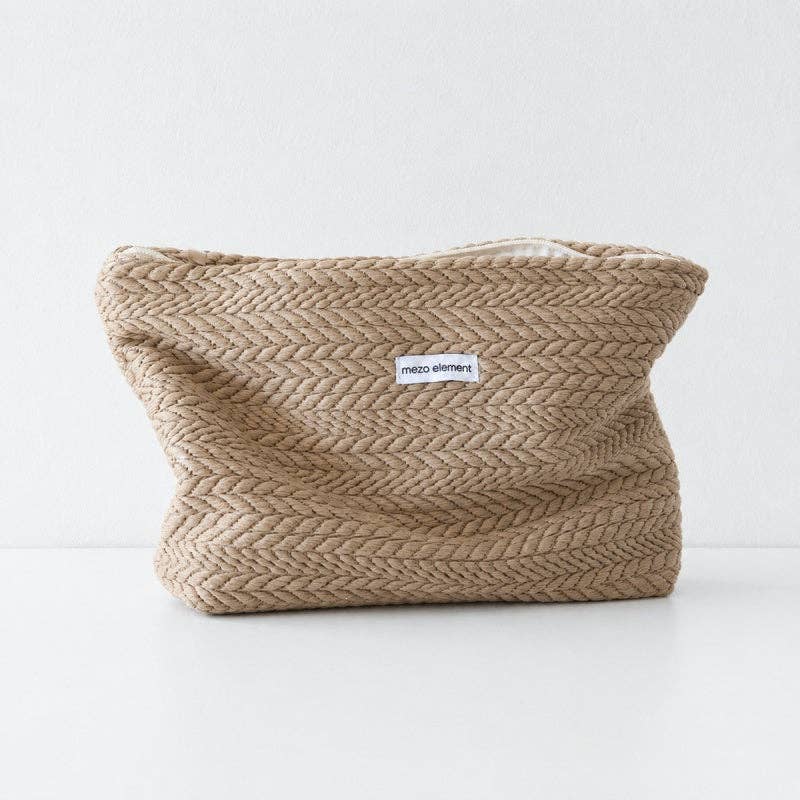 Woven Pattern Cosmetic Bag - Aesthetic Large Storage Pouch