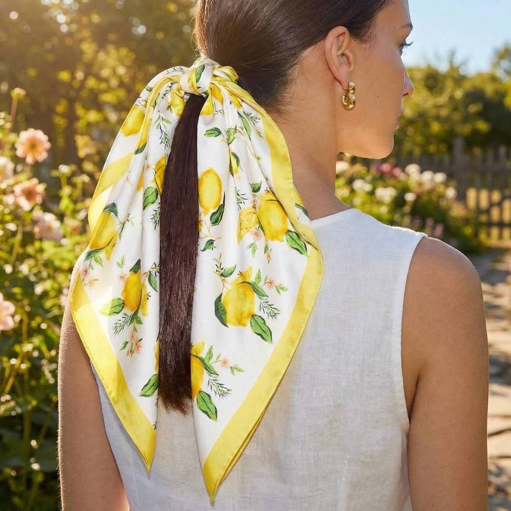 Lemons And Flowers Print Square Bandana Scarf