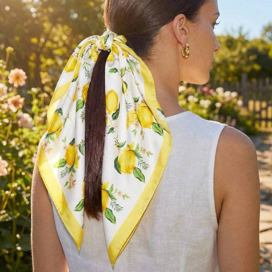 Lemons And Flowers Print Square Bandana Scarf