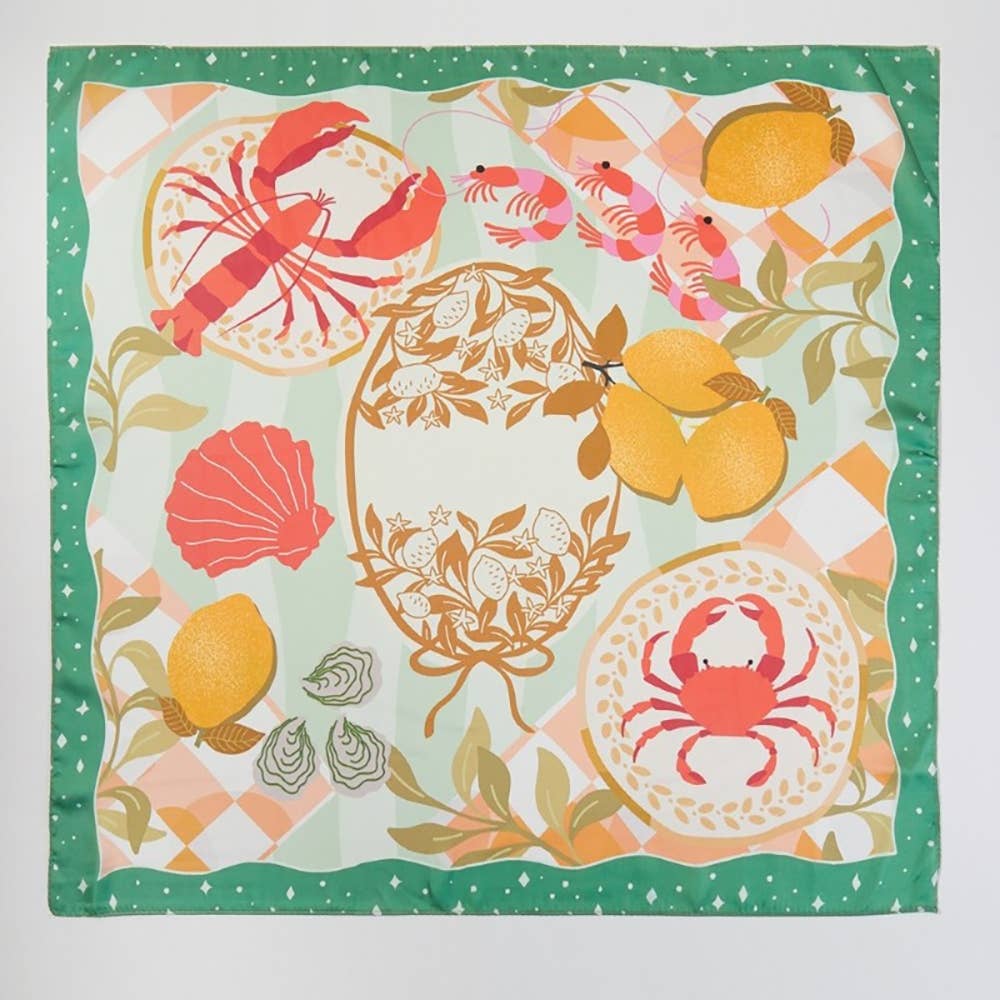 Seaside Crab Lobster Shrimp Feast Square Bandana Scarf