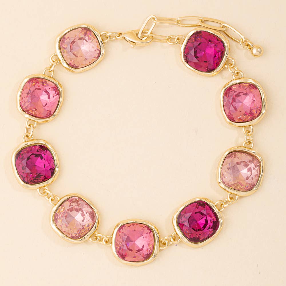 Cushion Cut Crystal Station Link Bracelet