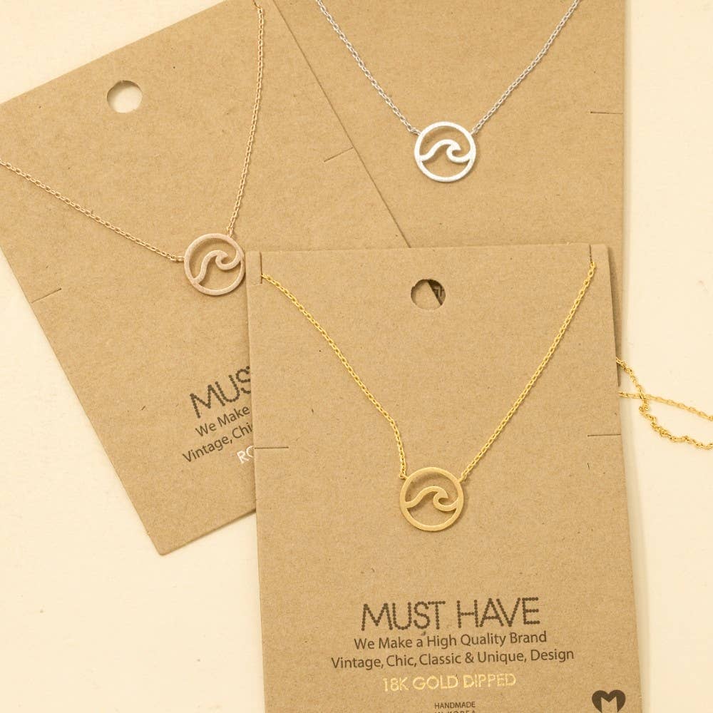 Wave Cutout Coin Pendant Necklace