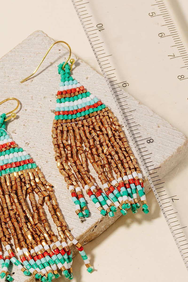 Western Seed Beaded Fringe Earrings