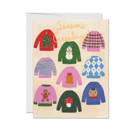 Seasonal Sweaters Christmas Greeting Card by Kate Pugsley