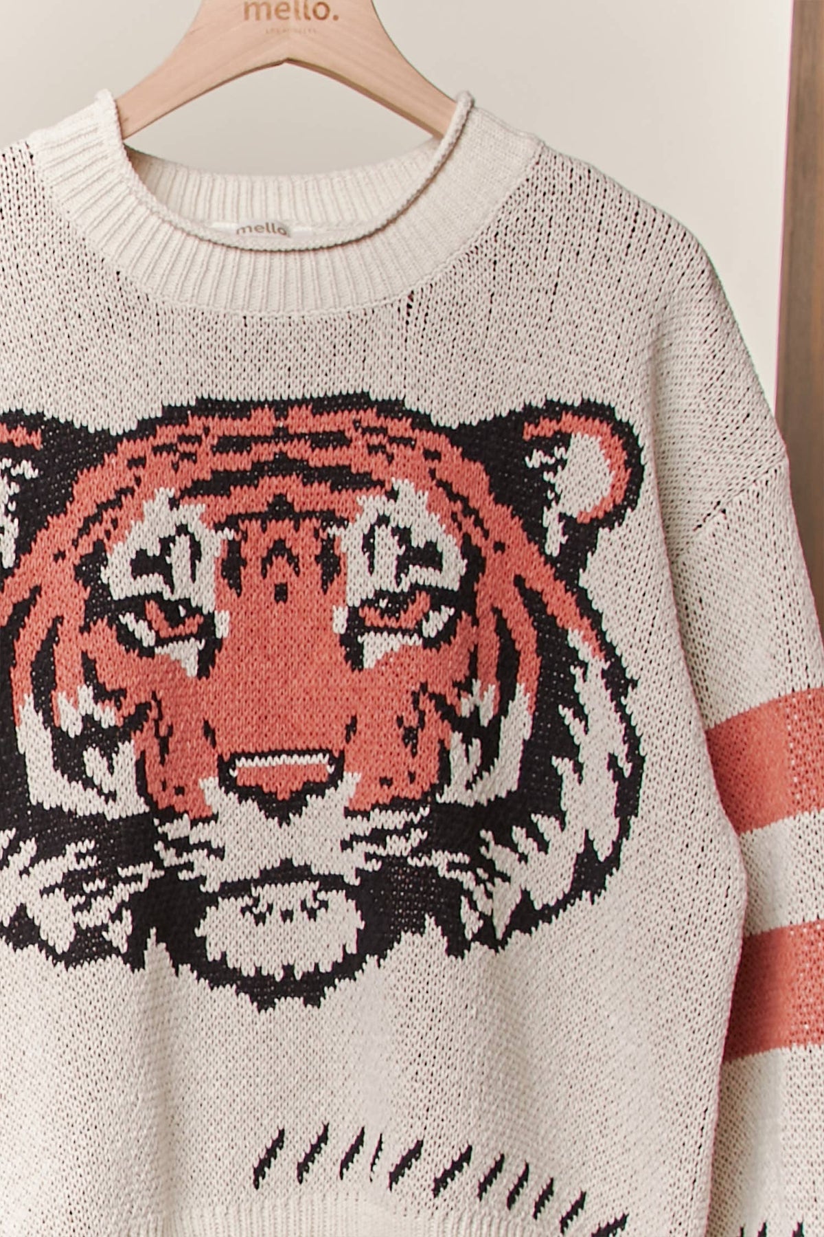 Tiger Graphic Knit Sweater – Cream & Rust