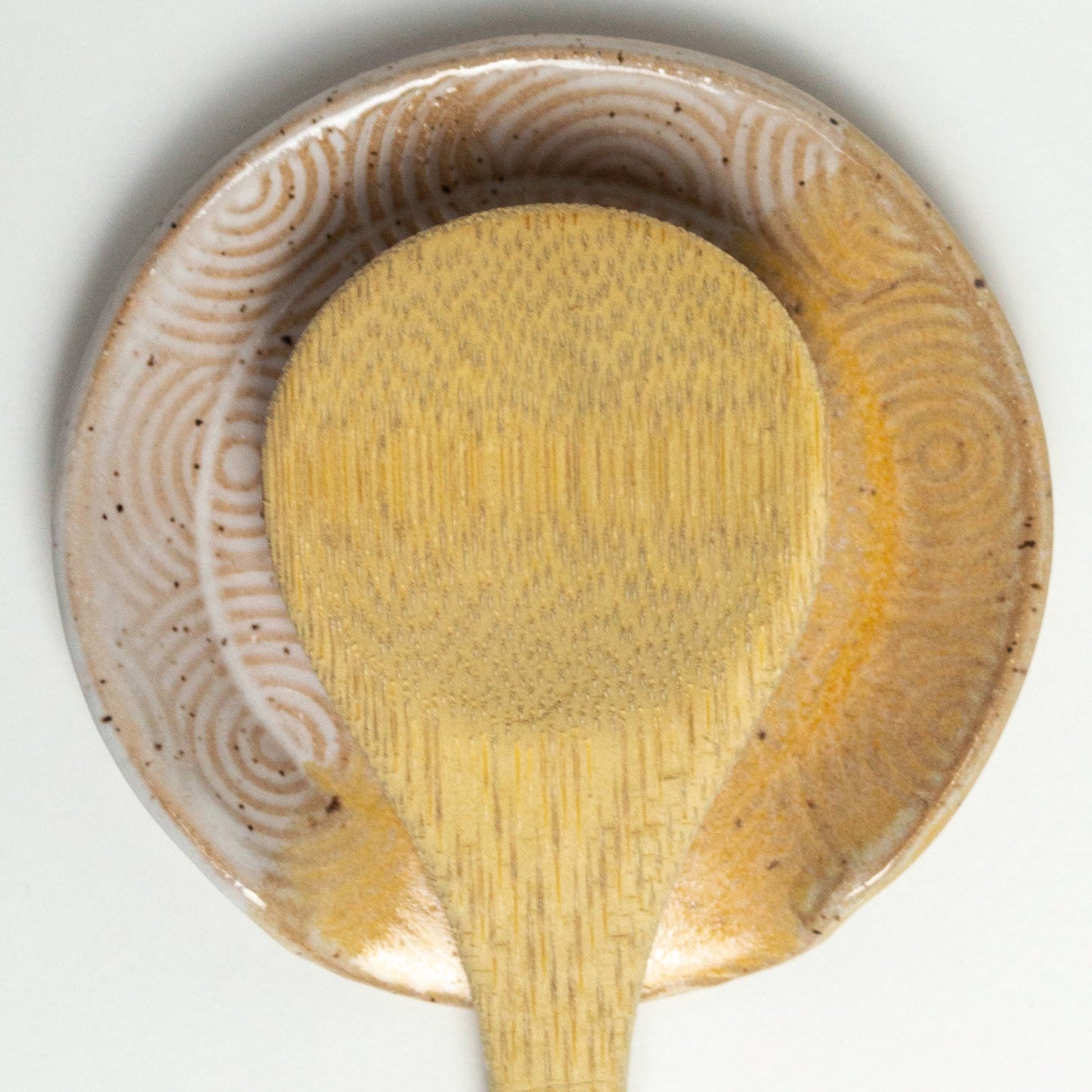 White & Peach Spiral Pattern Ceramic Spoon Rest Handmade