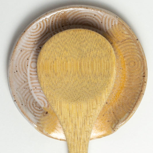 White & Peach Spiral Pattern Ceramic Spoon Rest Handmade